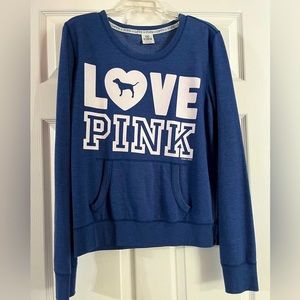 PINK Victoria’s Secret Lightweight BLUE Sweatshirt With Front Pouch, LARGE!